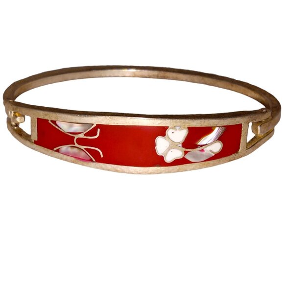 Vintage Mexico Bracelet, Butterfly, Flower Design, Bangle Fashion Bracelet - Picture 1 of 10